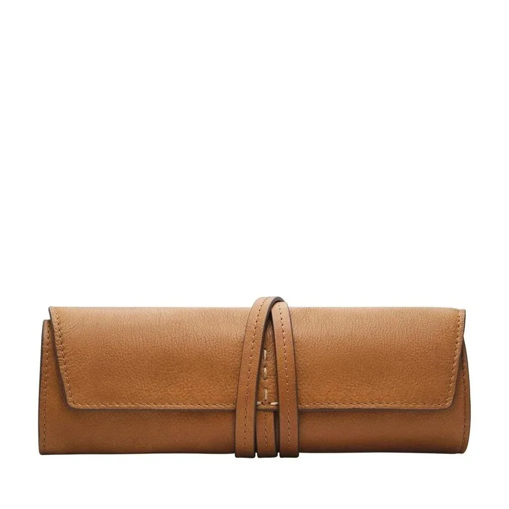 Fossil Mens Leather Tech Wrap Travel Organizer With Snap Closures Zipper Pocket